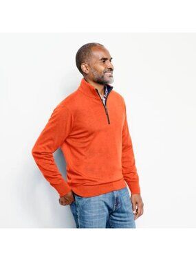 Orvis Men's 1/4 Zip Merino Wool Henley Sweater Burnt Orange Size Medium